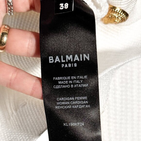 Balmain Gold Buttons White Cropped Cardigan Sweater - Picture 7 of 9